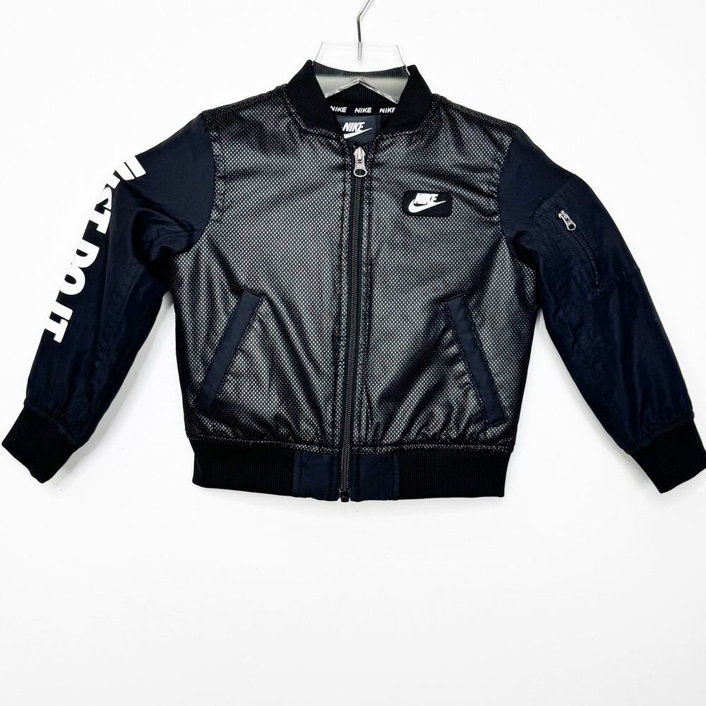 Nike Little Boy's Lightweight Padded Black Zip Front Bomber Jacket 3T